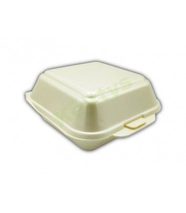 Envase hamburguesa foam de color crema 135mm x 135mm x 70mm