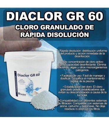 DIACLOR GR 60 Cloro granulado de disolución rápida para piscinas (5KG)