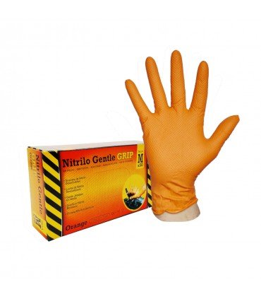 GUANTES DE NITRILO NARANJA DIAMANTADO SIN POLVO (50 UND)