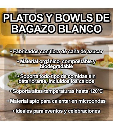 Bowl de 350ml de bagazo de caña de azúcar de color blanco